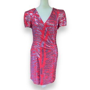 Akira Chicago Black Label Vintage Red With Purple Sequin Zebra Stripe Dress